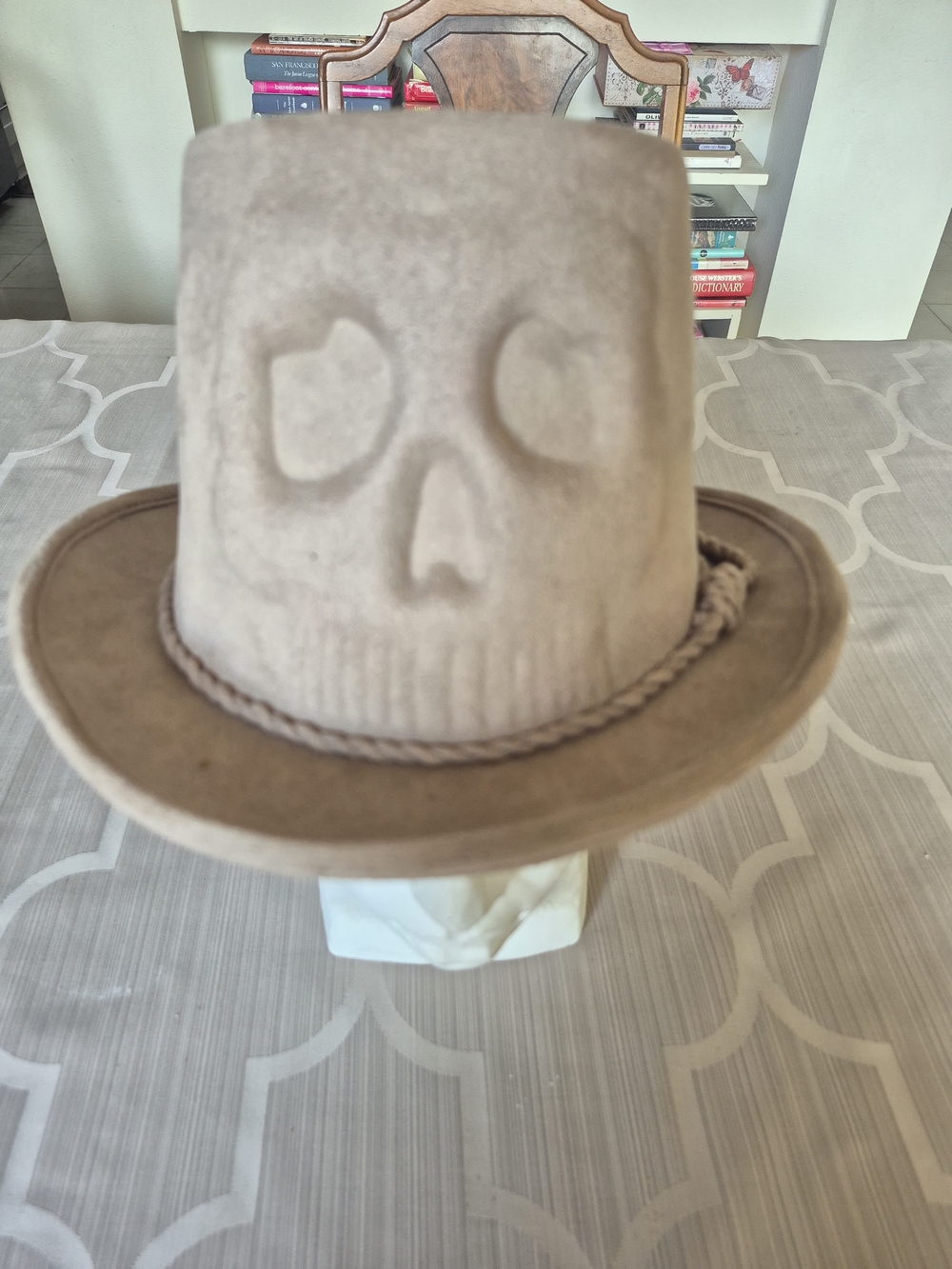 Felt Bowler Skull Hat - Skull Embossing - Taupe